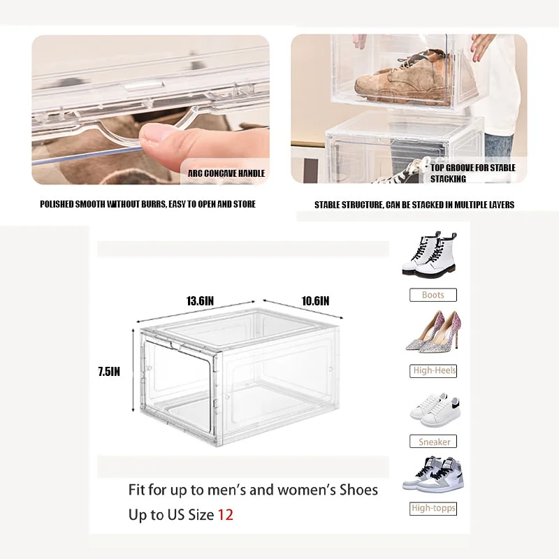 10 Pack Large Shoe Boxes Clear Plastic Stackable,Shoe Storage Organizer with Lids - Image 4