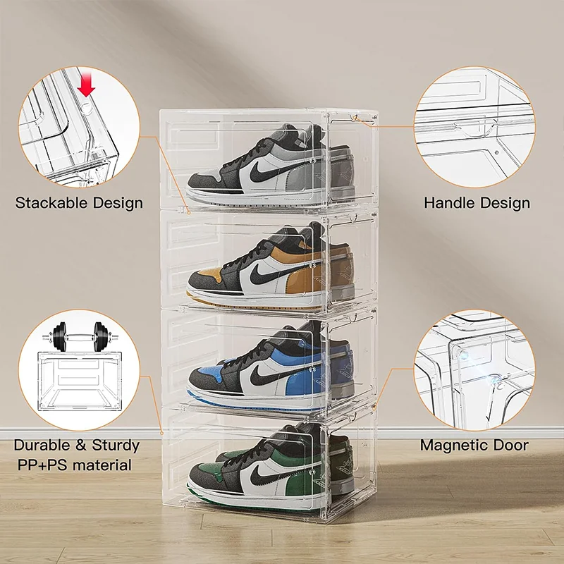 10 Pack Large Shoe Boxes Clear Plastic Stackable,Shoe Storage Organizer with Lids - Image 6