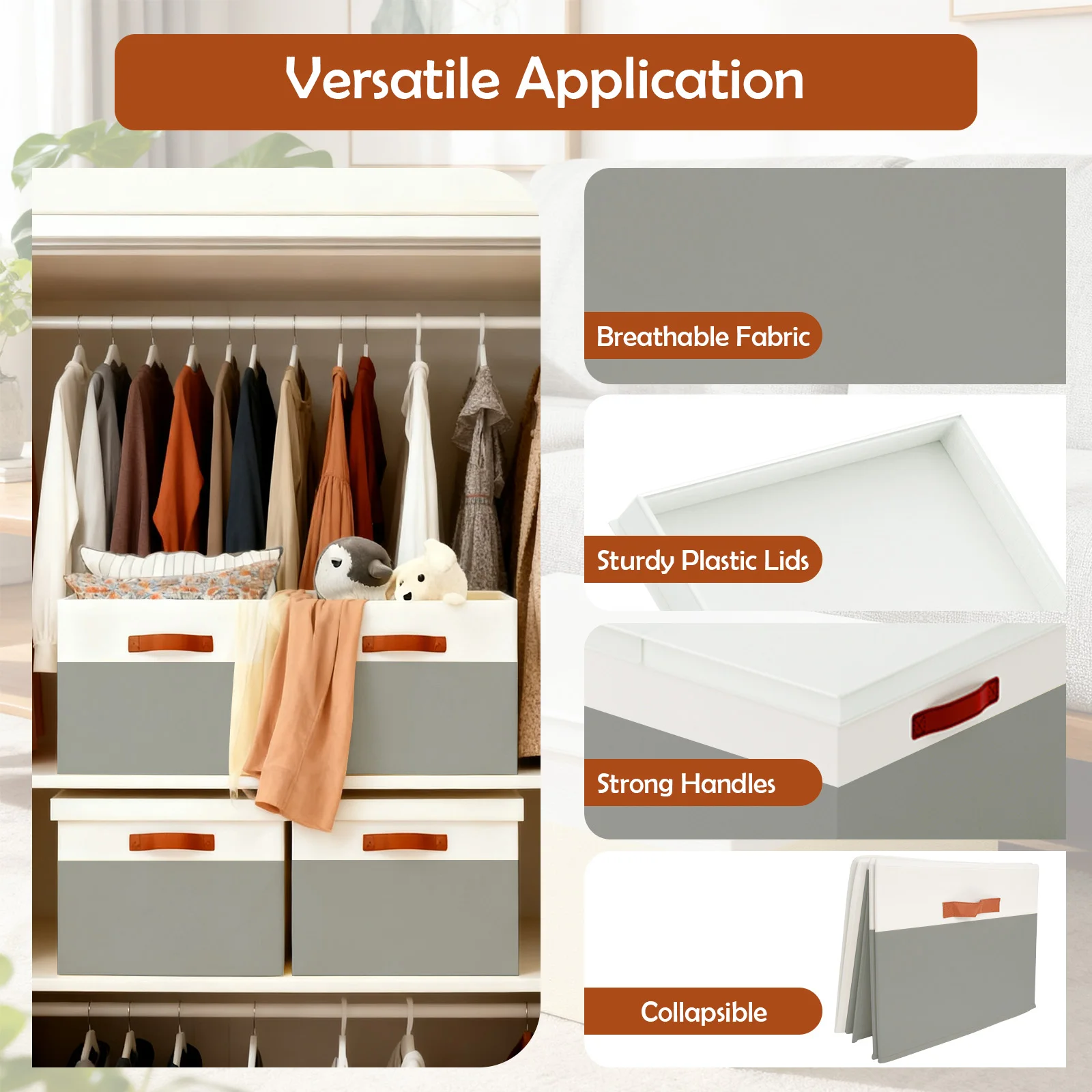 2-Pack Storage Box Bins with Lid Handles 70L Foldable Clothes Organization Dustproof 22"x16"x12" for Home Living Bedroom Closet - Image 4