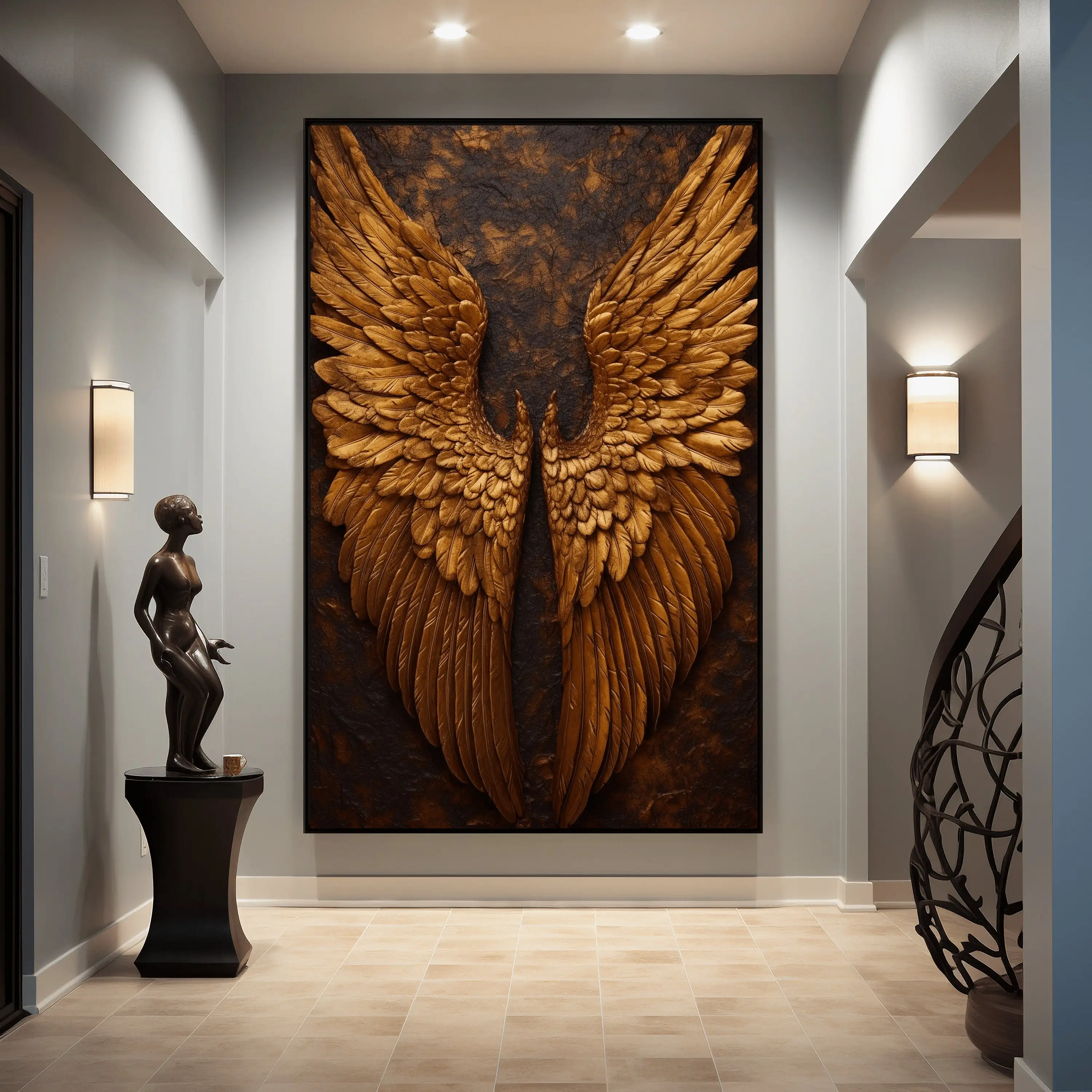 Abstract Golden Angel Wings Canvas Painting Modern Wings Painting Wall Art Posters Prints Bedroom Living Room Home Decor