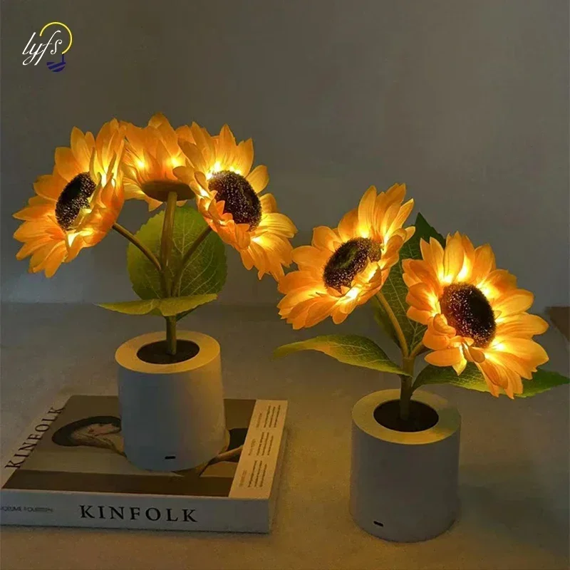 3 LED Night Light Rechargeable Sunflower Lights Interior Lighting Bedroom Bedside Desktop Decoration Table Lamp Night Lamps - Image 4