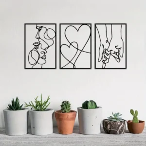 Metal Minimalist Line Wall Art - Delightful Valentine's Day Kiss Hand. Aesthetic Modern Home Ornament and Stylish Hanging