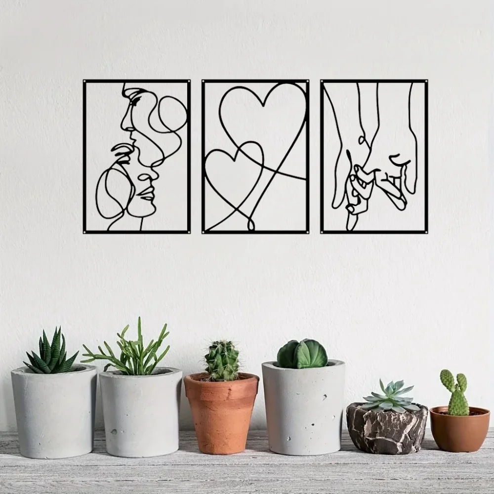 Metal Minimalist Line Wall Art - Delightful Valentine's Day Kiss Hand. Aesthetic Modern Home Ornament and Stylish Hanging