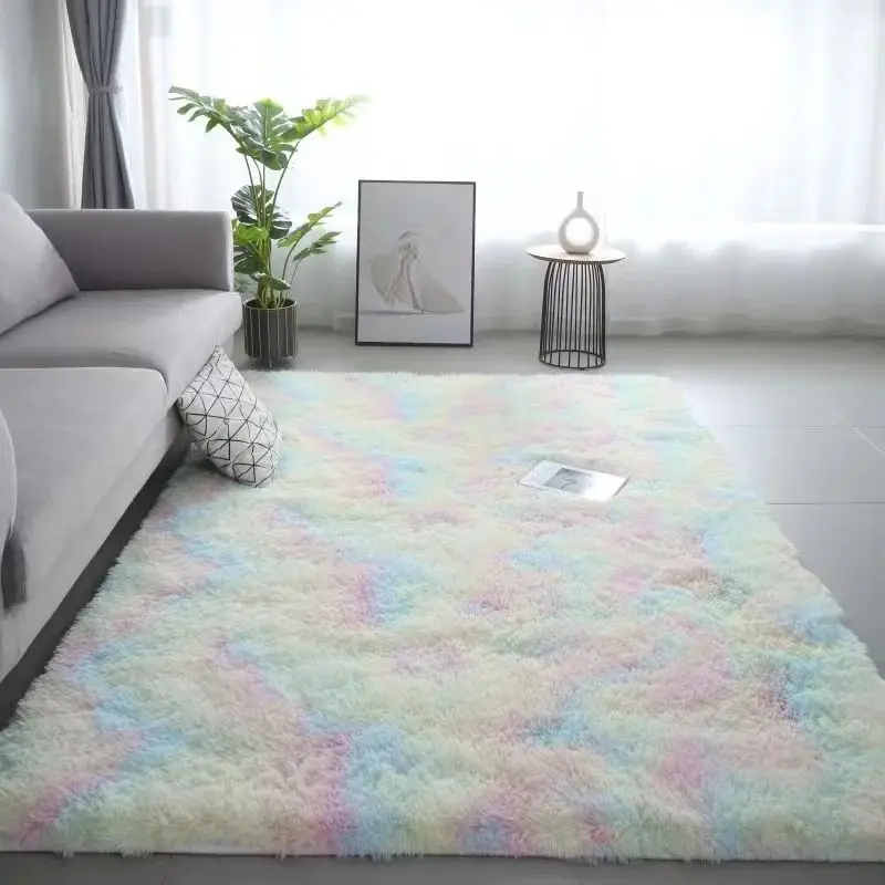 VIKAMA 1PC Silk Wool Rugs Children's Room Living Room Bedroom Tie-Dye Non-Slip Washable Machine Washable Carpet Mats - Image 5
