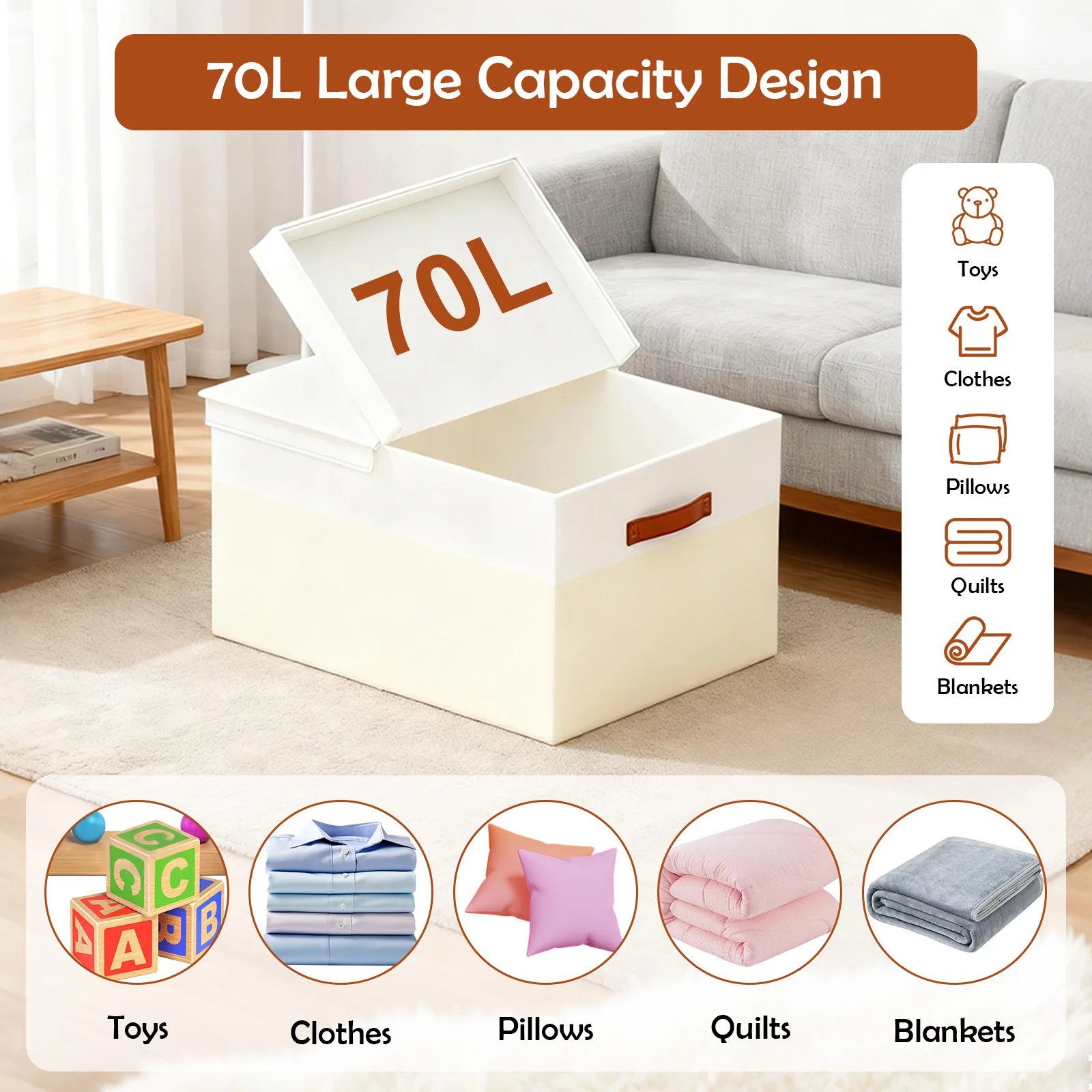 2-Pack Storage Box Bins with Lid Handles 70L Foldable Clothes Organization Dustproof 22"x16"x12" for Home Living Bedroom Closet - Image 2