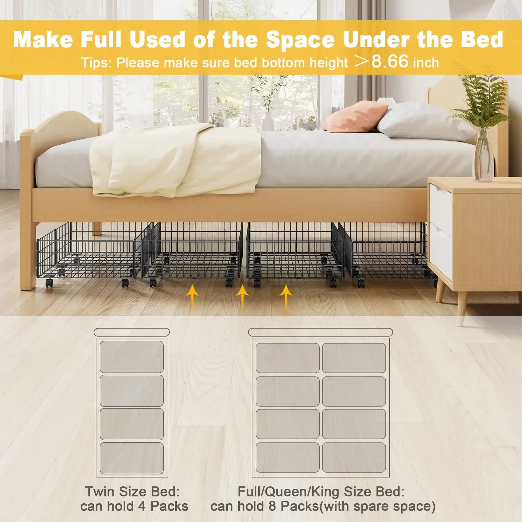 Under Bed Storage with Wheels, 2 Pack Living Room Bedroom Storage Organizers, Large Metal Under Bed Drawer Containers, Black - Image 6