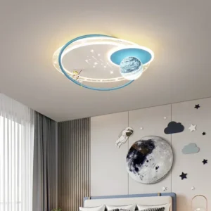 SANDYHA Blue Resin Astronaut Glass Planet Chandelier Modern LED Ceiling Light for Kids Bedroom Unique Home Decor Lamp Ideal for