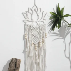 Lotus Macrame Wall Hanging Boho Macrame Dream Catcher Large Craft Ornament for Dorm Home Bedroom Apartment Room Decoration Gift