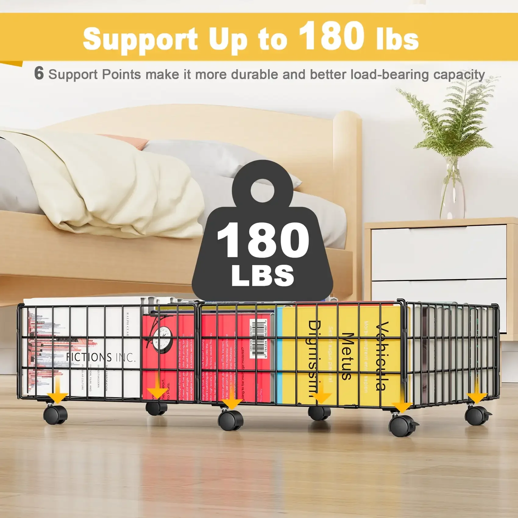 Under Bed Storage with Wheels, 2 Pack Living Room Bedroom Storage Organizers, Large Metal Under Bed Drawer Containers, Black - Image 3