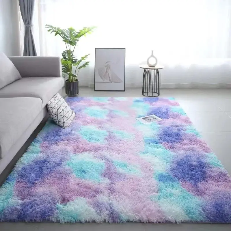 VIKAMA 1PC Silk Wool Rugs Children's Room Living Room Bedroom Tie-Dye Non-Slip Washable Machine Washable Carpet Mats - Image 4
