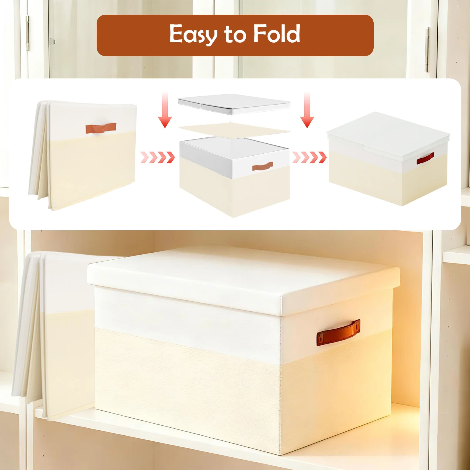 2-Pack Storage Box Bins with Lid Handles 70L Foldable Clothes Organization Dustproof 22"x16"x12" for Home Living Bedroom Closet - Image 3