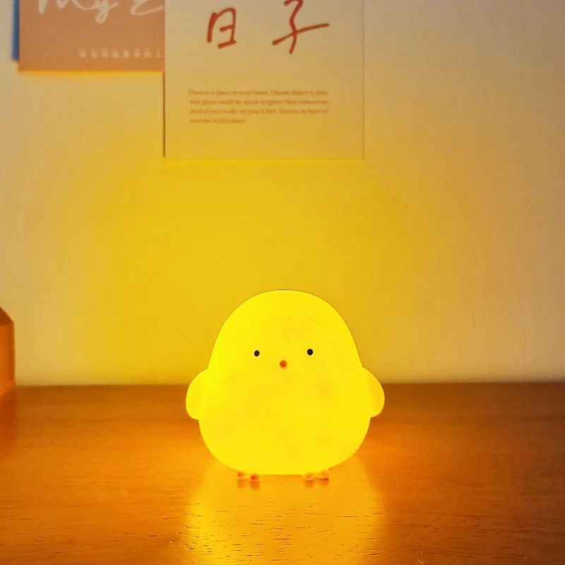 Silicone LED Bedside Night Light ABS Small Chicken Cute Desk Lamps Children's Room Bedrooms With button battery Deco Night Lamps - Image 4