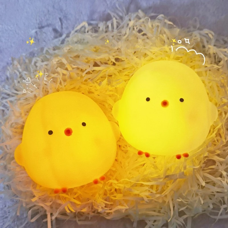 Silicone LED Bedside Night Light ABS Small Chicken Cute Desk Lamps Children's Room Bedrooms With button battery Deco Night Lamps - Image 5