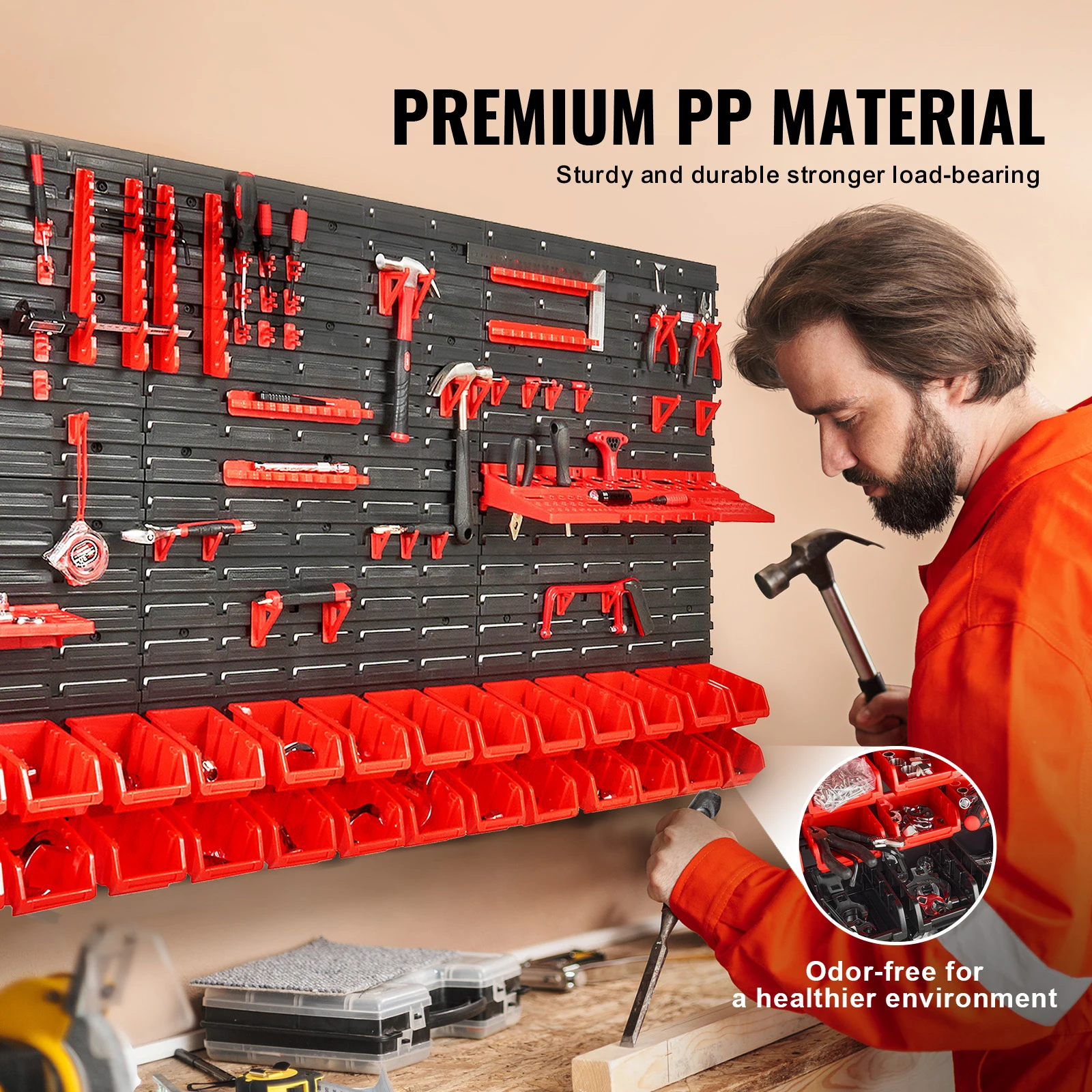 SucceBuy Wall Mounted Storage Bins 30/48Bin Parts Rack Organizer Garage with Wall Panels Hooks Plastic Shop Tool for Screw Nails - Image 2