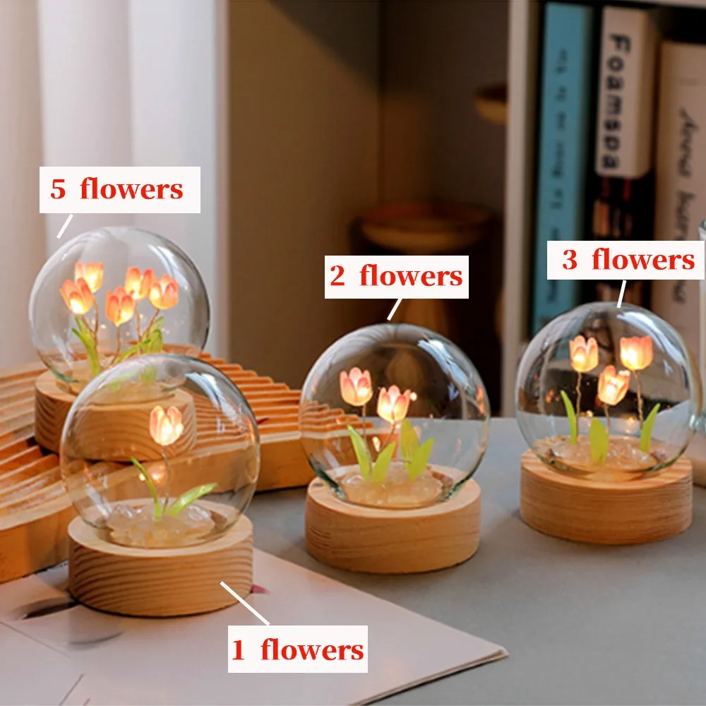 Tulip Night Light Cute Floral Lamp Bedroom Room Decor Valentines Day Gift Lampara Tulipanes Girlfriend DIY Material - Image 2