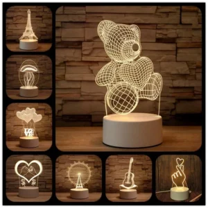 1pc USB Operated Night Light Creative 3D Acrylic Bedroom Bedside LED Table Lamp Ornaments Christmas Holiday Birthday Event Gift