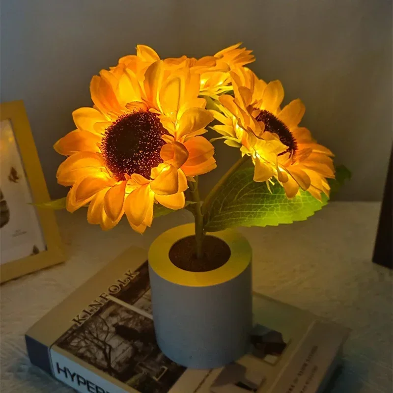 3 LED Night Light Rechargeable Sunflower Lights Interior Lighting Bedroom Bedside Desktop Decoration Table Lamp Night Lamps - Image 3