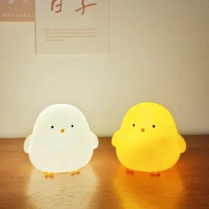 Silicone LED Bedside Night Light ABS Small Chicken Cute Desk Lamps Children's Room Bedrooms With button battery Deco Night Lamps