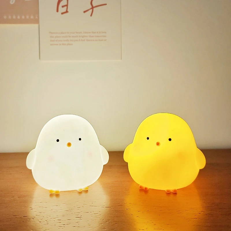 Silicone LED Bedside Night Light ABS Small Chicken Cute Desk Lamps Children's Room Bedrooms With button battery Deco Night Lamps