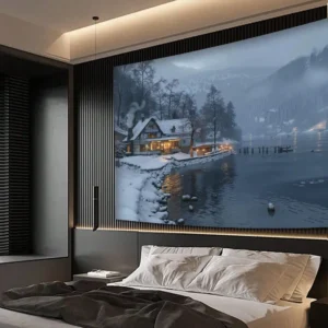 1pc Winter Tapestry Snow Cabin Lake Wall Hanging Cozy Scenery for Bedroom Living Room Decor Back-to-school season Autumn gifts