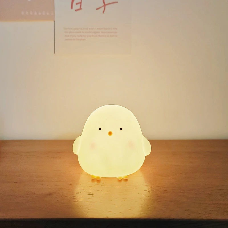 Silicone LED Bedside Night Light ABS Small Chicken Cute Desk Lamps Children's Room Bedrooms With button battery Deco Night Lamps - Image 3