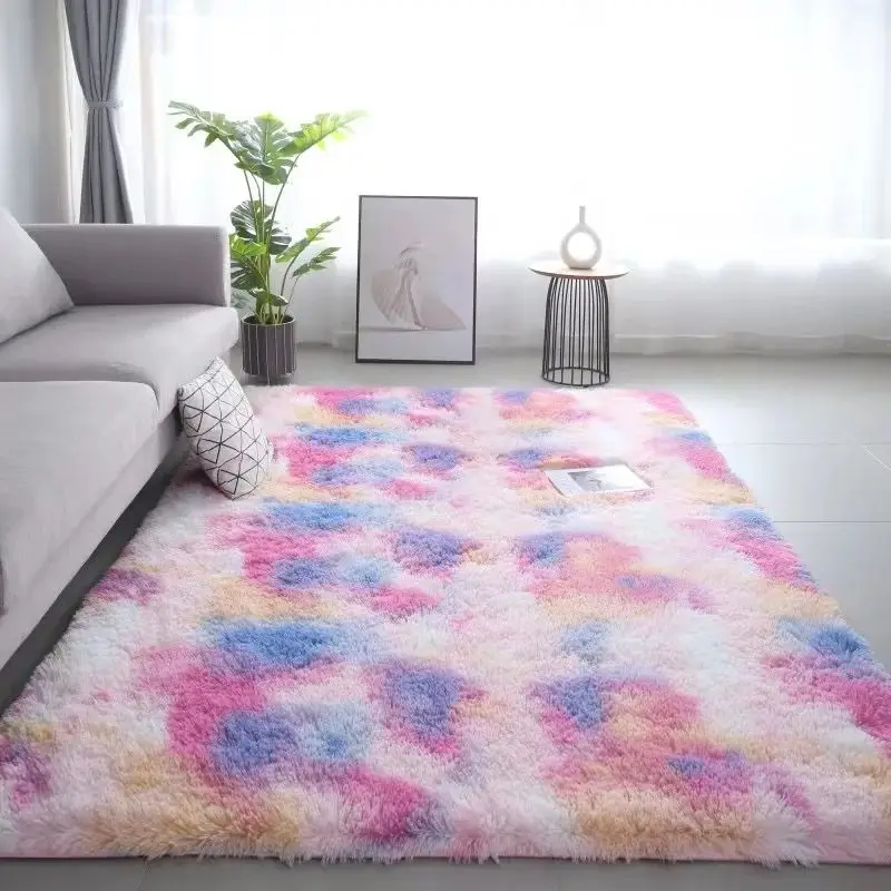 VIKAMA 1PC Silk Wool Rugs Children's Room Living Room Bedroom Tie-Dye Non-Slip Washable Machine Washable Carpet Mats - Image 3